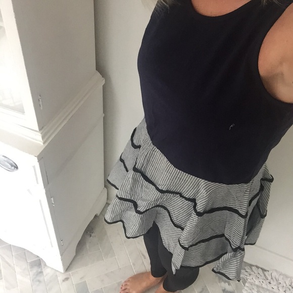 Cotton Linen Navy & White Ruffle Top - Picture 4 of 4